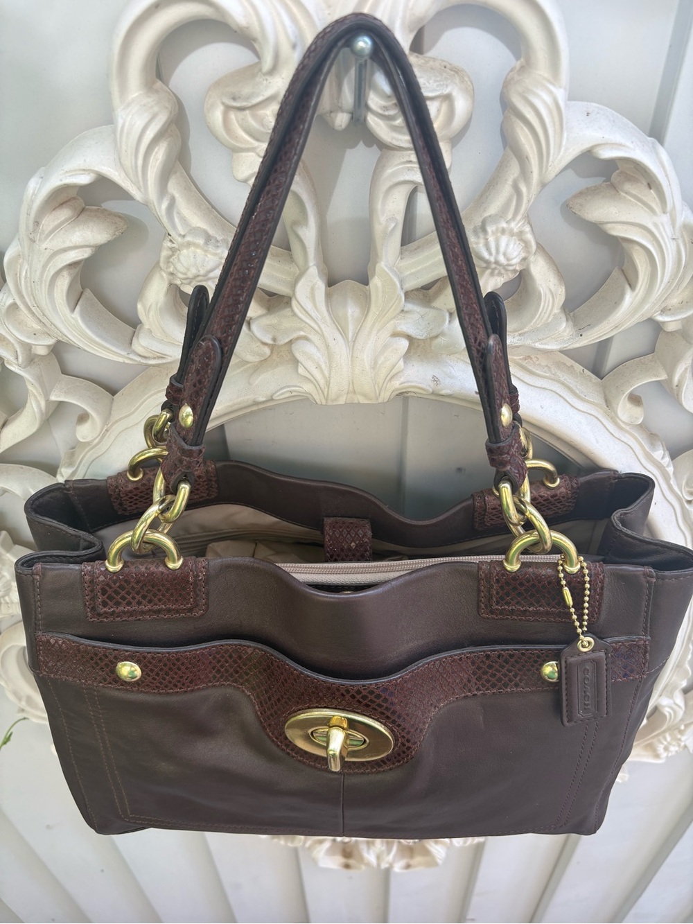 Vintage Coach Dark Brown Leather Penelope carry all satchel - Picture 3 of 10